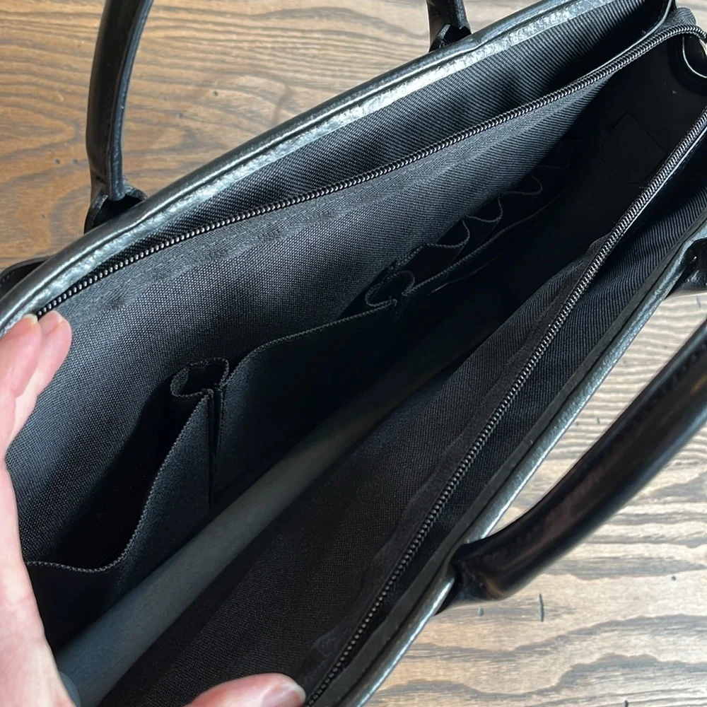 Jack Georges slim black leather briefcase laptop bag  with crossbody strap